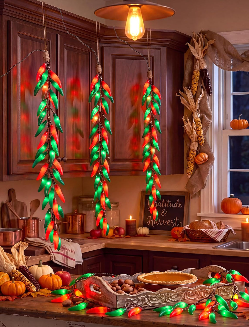 Christmas Chili Pepper Lights, 35 Plug-In Red/Green Pepper Hanging Lights