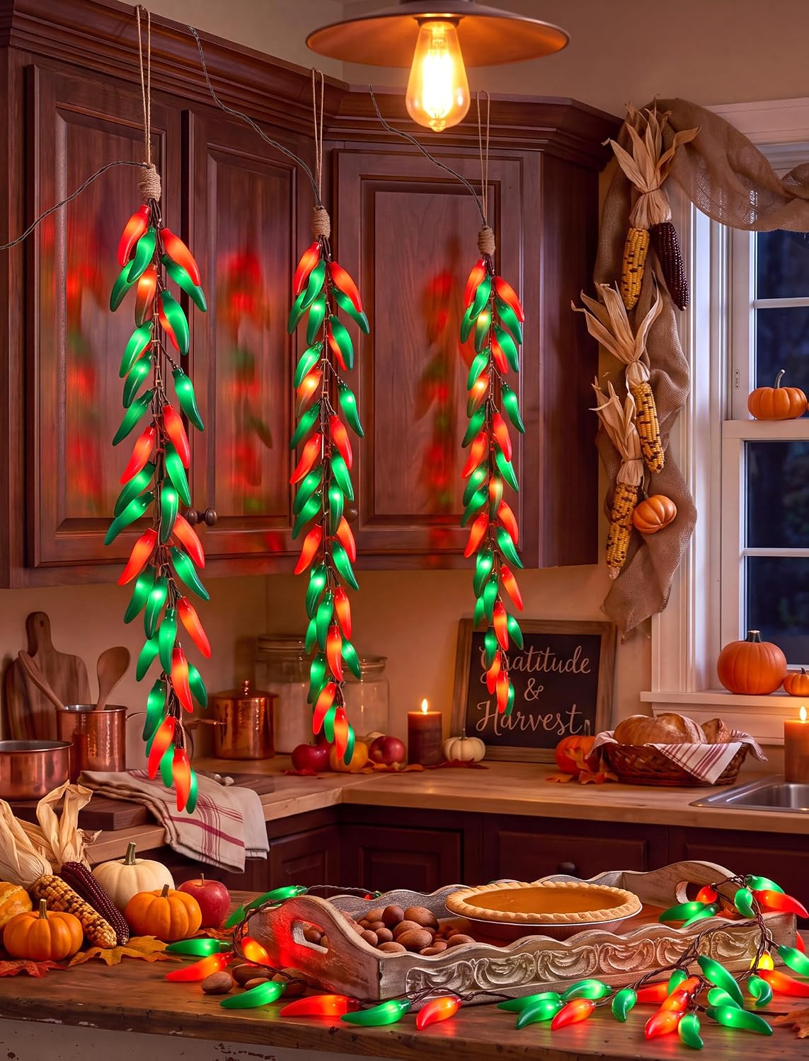 Christmas Chili Pepper Lights, 35 Plug-In Red/Green Pepper Hanging Lights