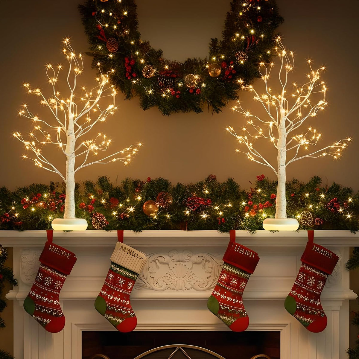 Birch Tree with Lights, Lighted Twinkle Christmas Tree Fairy Light Spirit