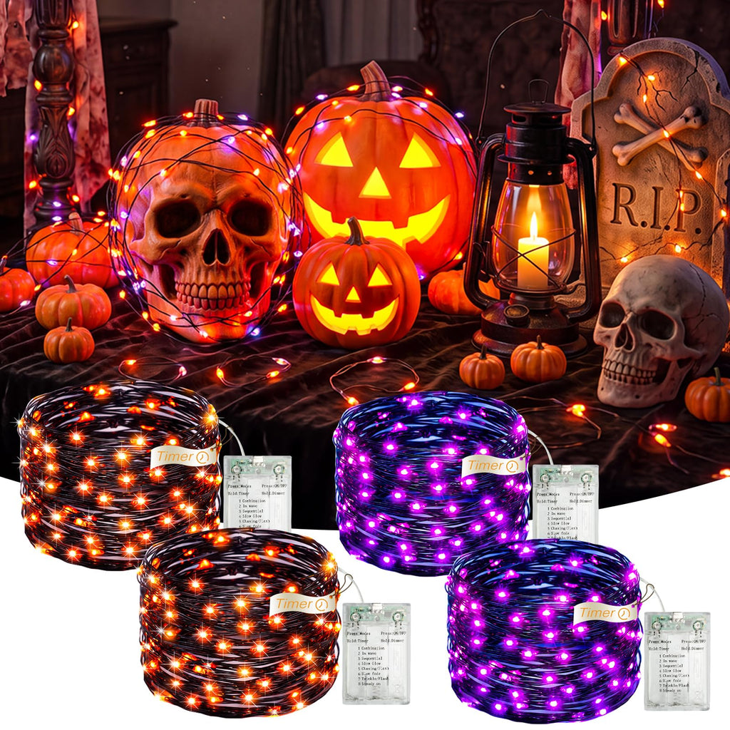 2 Pack Orange Fairy Lights, 16FT 50LED Halloween String Lights