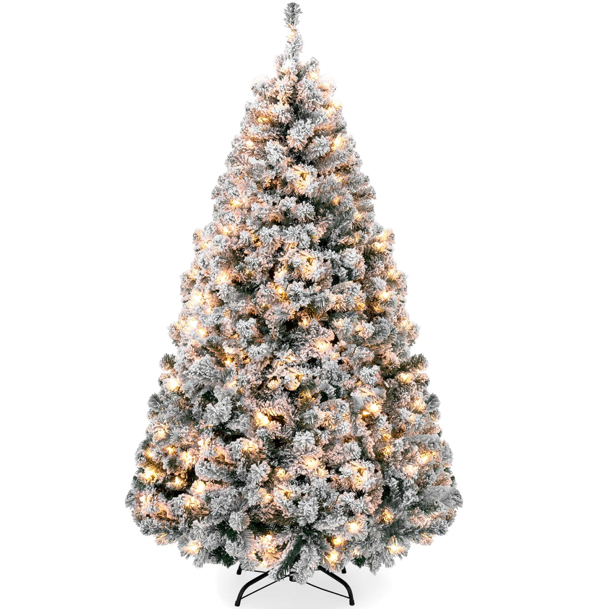 Best Choice Products 6ft Pre-Lit Artificial Christmas Tree Twinkling LEDs, Snow Flocked Design Pine Tree, Full Appearance Lighted Snowy w/Easy Assembly, 250 Lights, 928 Tips Metal Stand