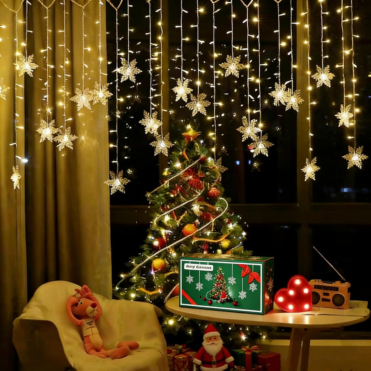 Snowflake LED Curtain Lights, Plug-in 19Ft/6M 96 LEDs Fairy String Lights