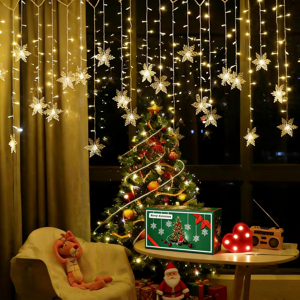 Snowflake LED Curtain Lights, Plug-in 19Ft/6M 96 LEDs Fairy String Lights