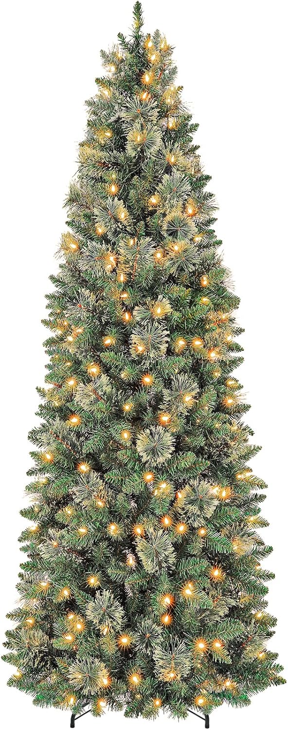 Hykolity 7.5 ft Slim Prelit Christmas Tree with Pine Needle