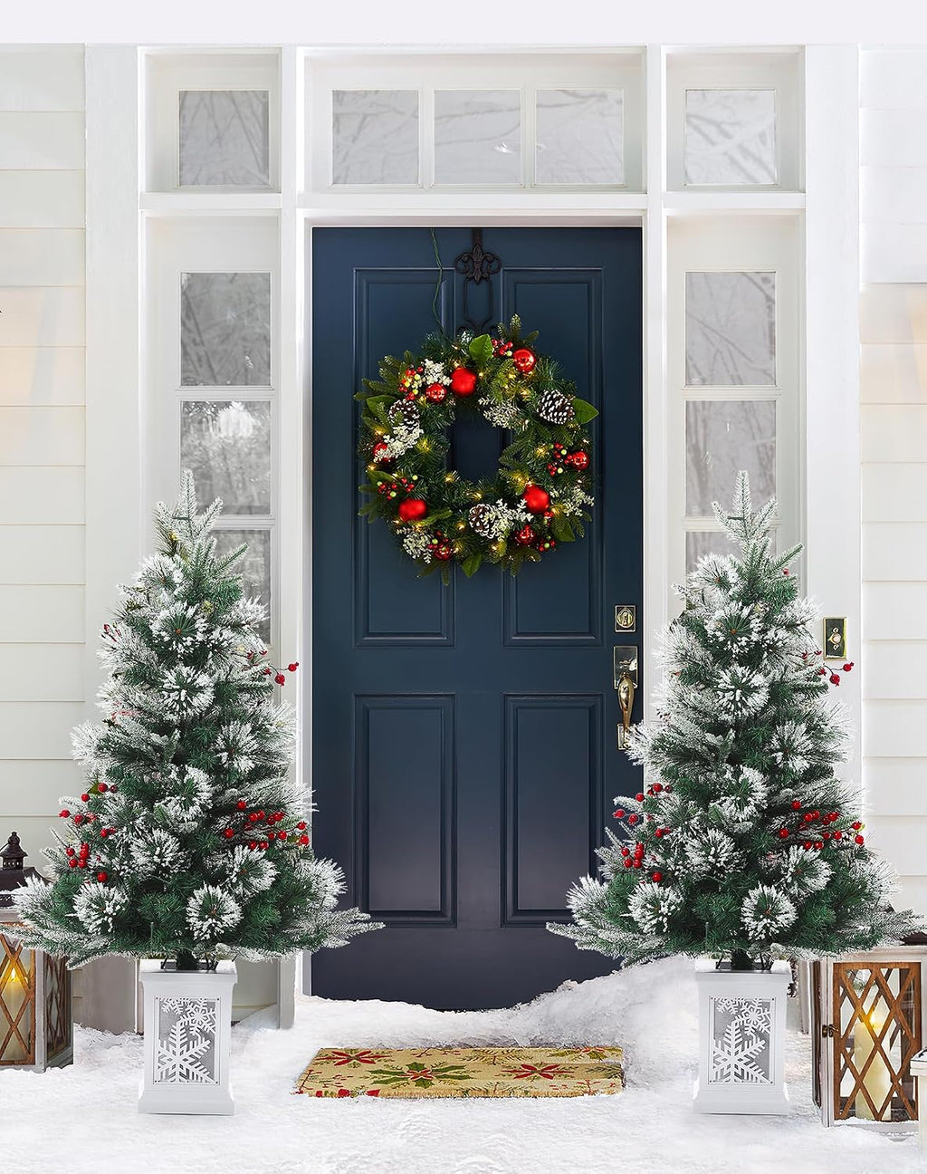 3ft Prelit Snow Flocked Christmas Tree with Light Up Snowflake Box Base