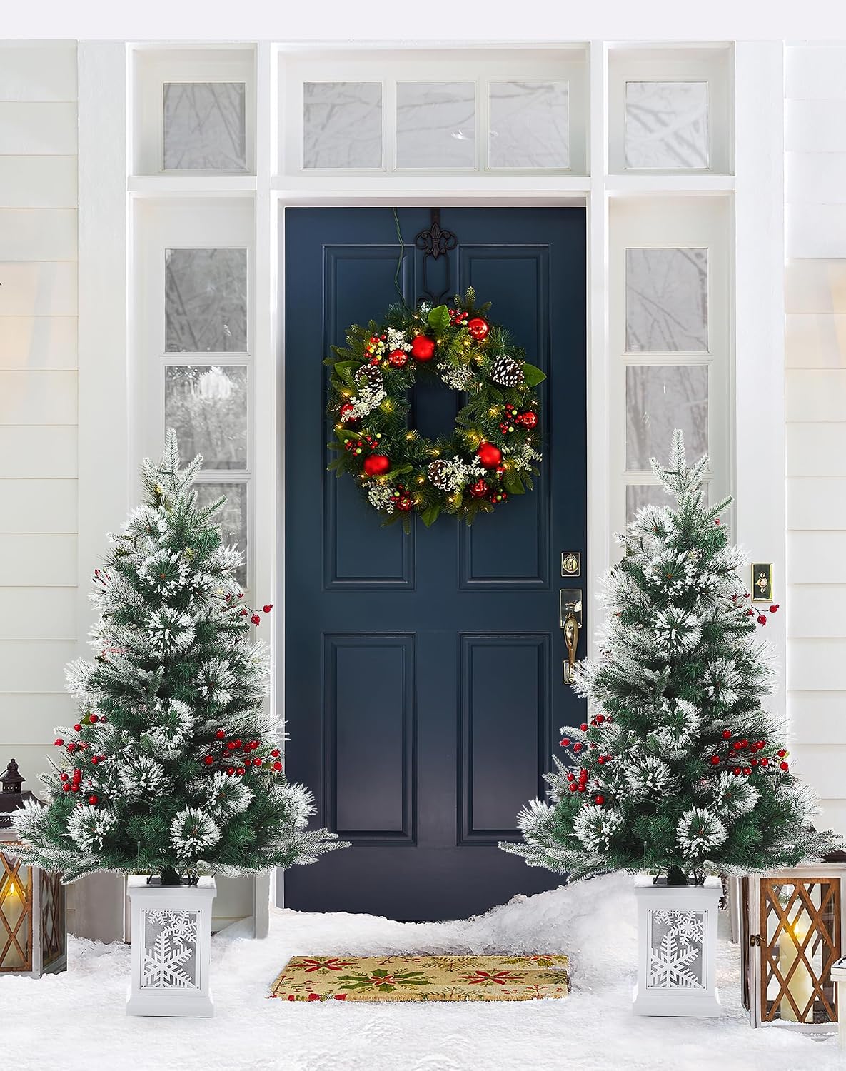 3ft Prelit Snow Flocked Christmas Tree with Light Up Snowflake Box Base