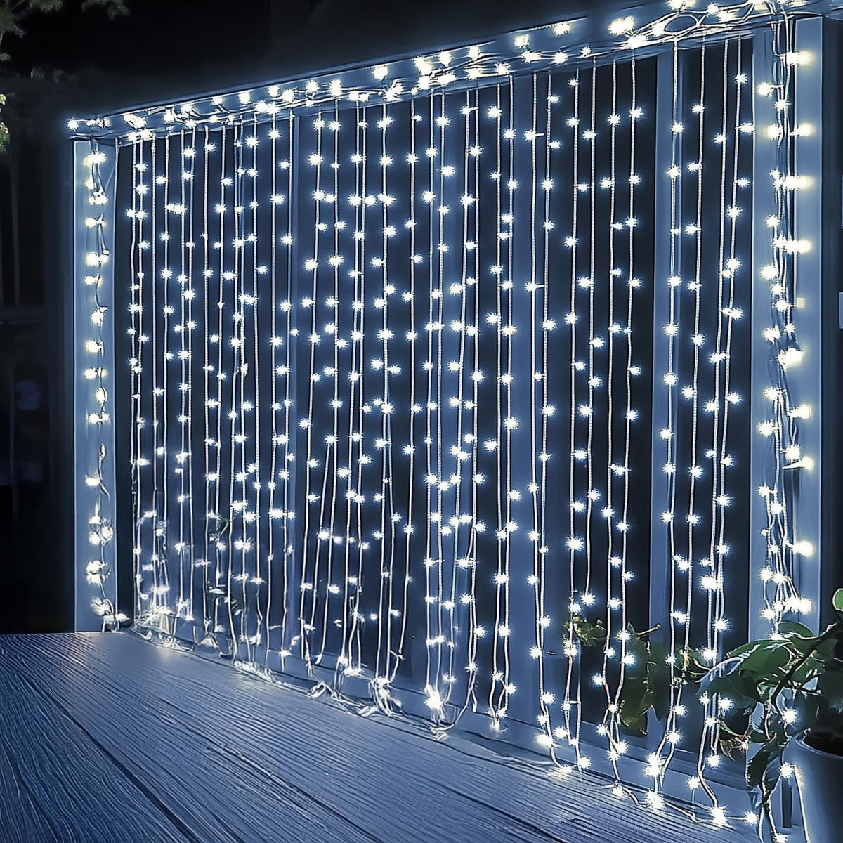 Dazzle Bright 300 LED Christmas Curtain String Lights, Halloween Fairy Lights for Bedroom with 8 Lighting Modes, Waterproof Window Light Party Wedding Garden Wall Decor, Purple