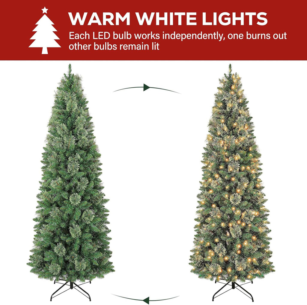 Hykolity 7.5 ft Slim Prelit Christmas Tree with Pine Needle