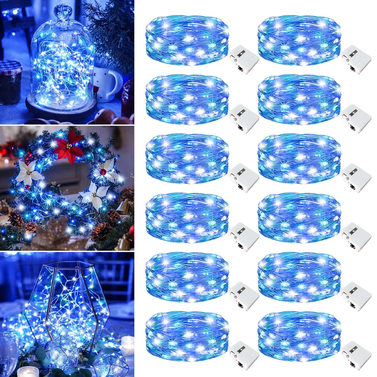 6 Pack Fairy Lights Battery Operated - 7ft 20 Led Twinkle lights 3 Modes, Bulk Mini String Lights Waterproof for Mason Jars Vases DIY Party Table Centerpieces Christmas Decoration -Warm White