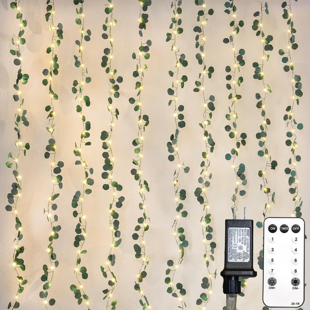 suddus 200 LED Vine with Light Plug in, 6.5ft x 6.5ft Pothos Fairy Curtain Lights with Remote, Leaf Fairy Lights for Wall,Bedroom, Dorm, Wedding, Party, Indoor Decor(Warm White)