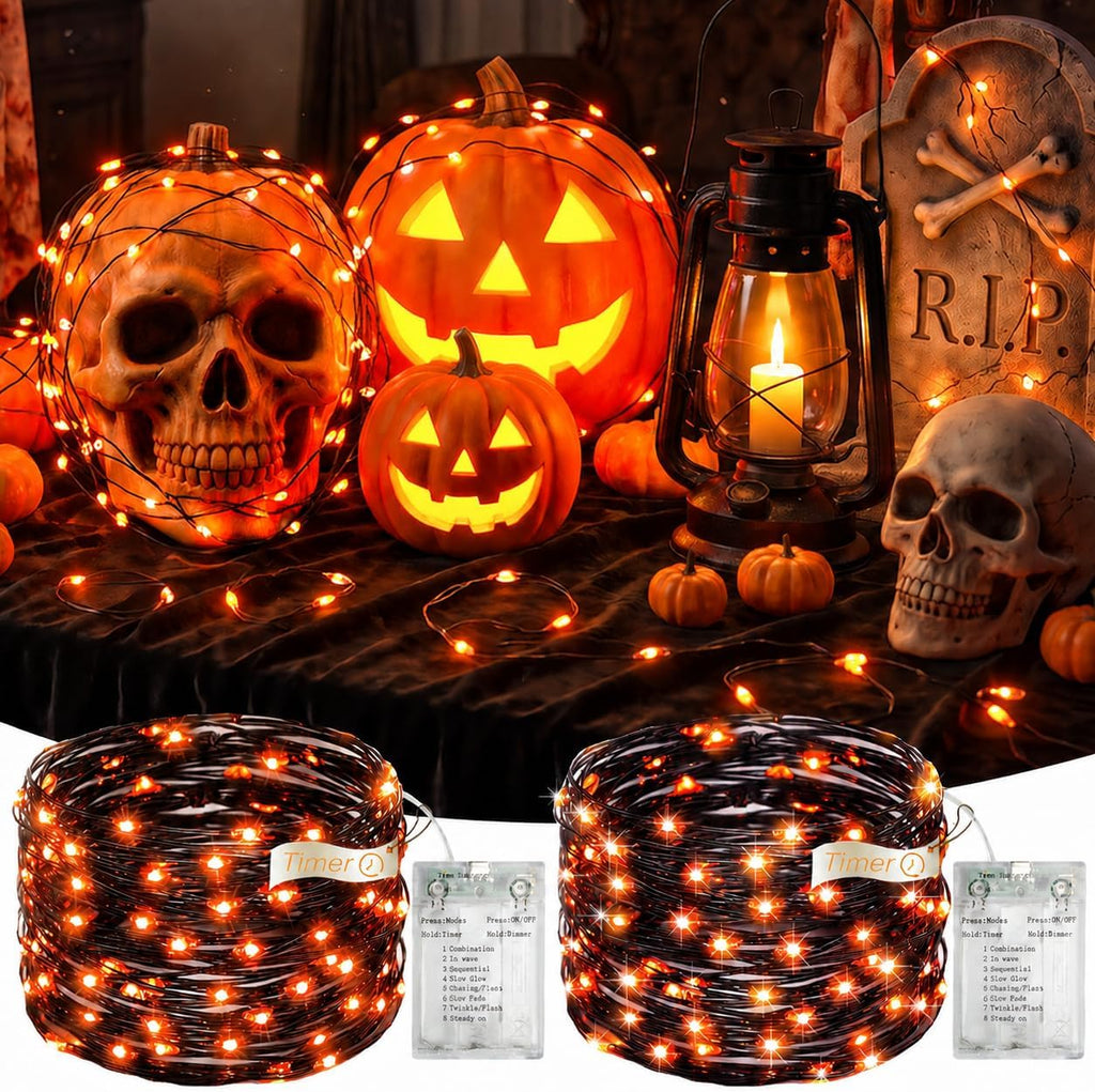 2 Pack Orange Fairy Lights, 16FT 50LED Halloween String Lights