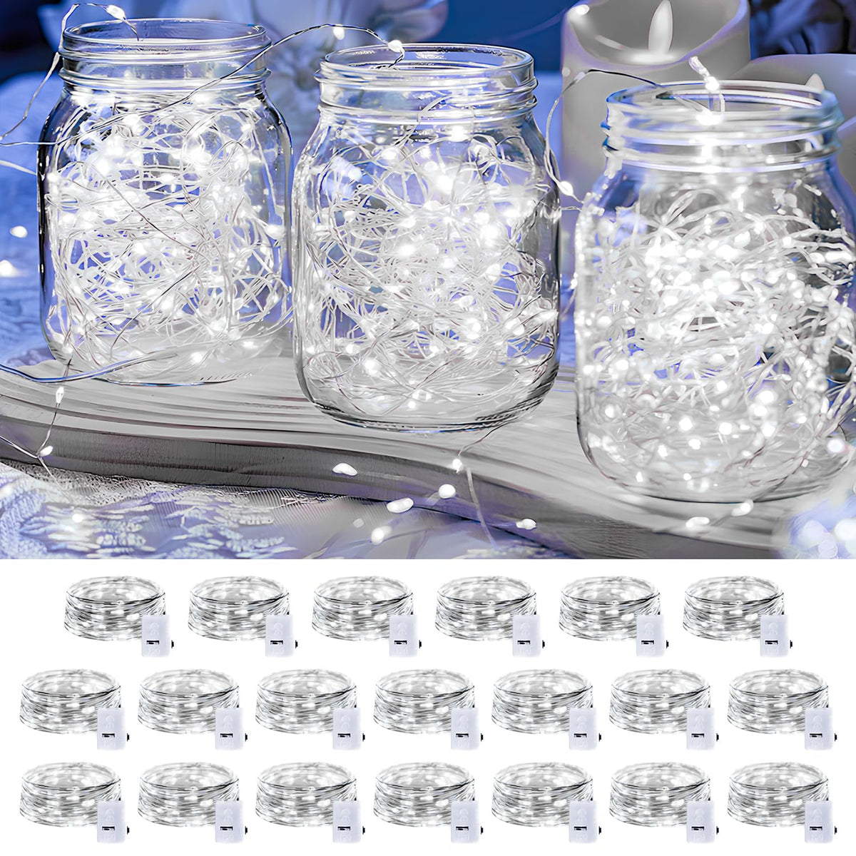 20 Pack LED Fairy Lights Battery Operated,3 Features Blinking Slowly Blinking & just on 7FT 20 LED Waterproof Mini Twinkle String Lights for Wedding Mason Jars Party Christmas Decorations(Warm White)