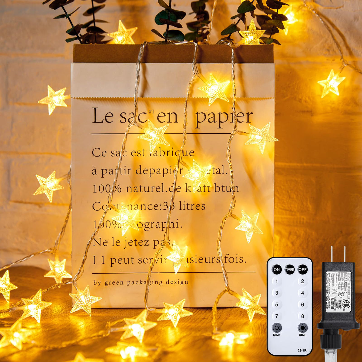 Minetom 33ft Plug in Star String Lights with Remote and Timer
