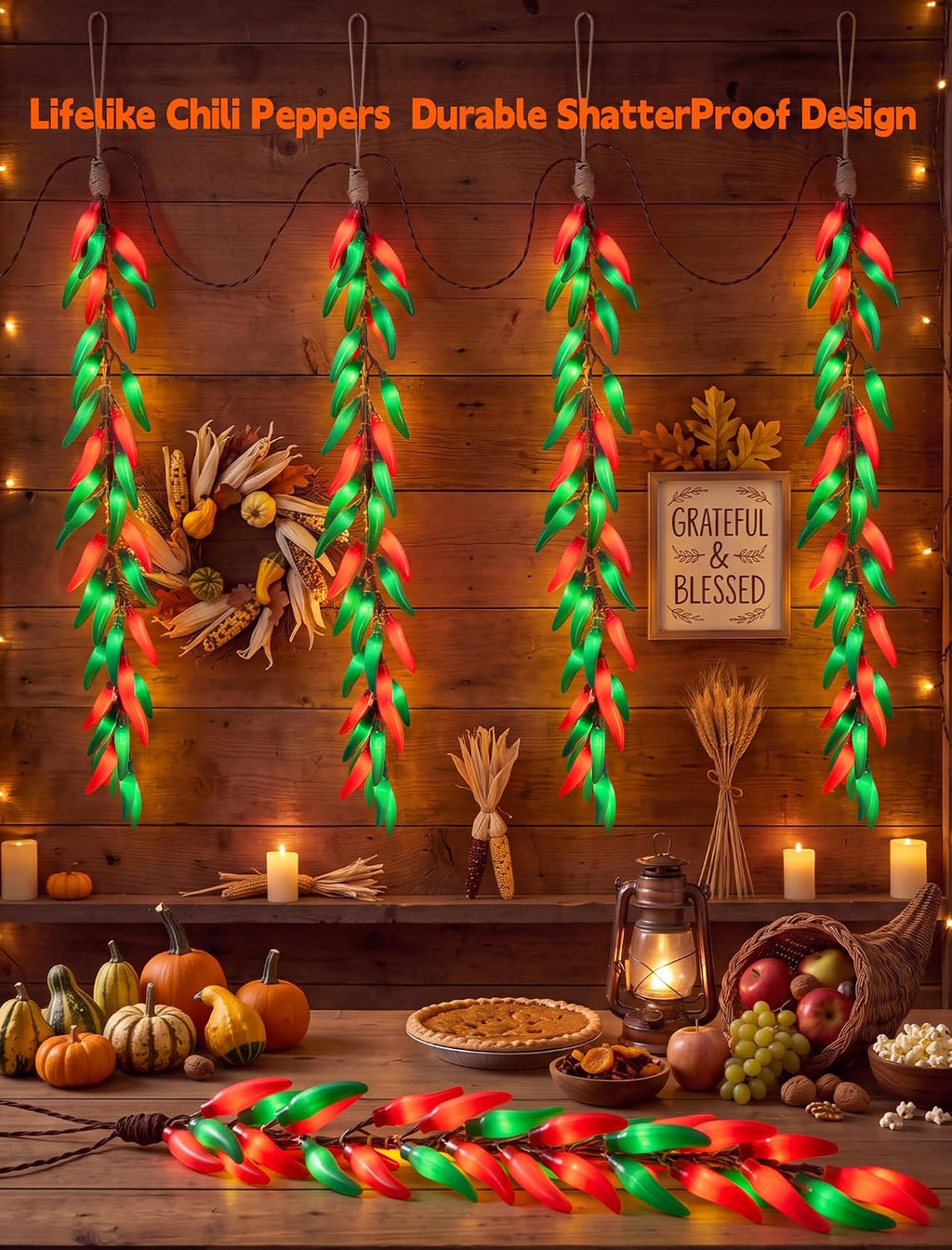 Christmas Chili Pepper Lights, 35 Plug-In Red/Green Pepper Hanging Lights