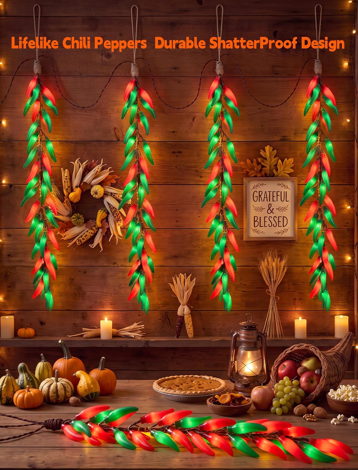 Christmas Chili Pepper Lights, 35 Plug-In Red/Green Pepper Hanging Lights