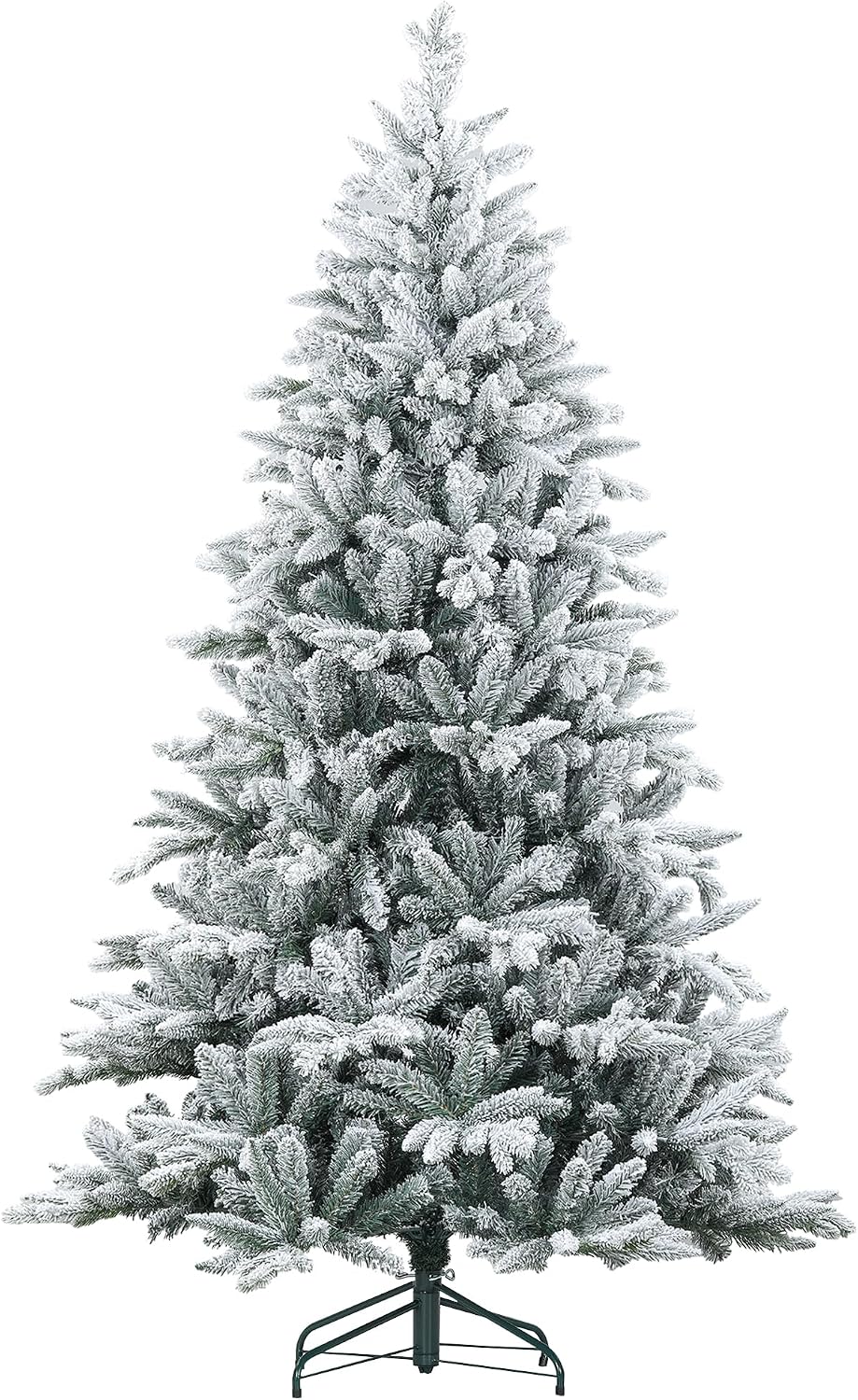 HOMCOM 7ft Snow Flocked Artificial Christmas Tree Hinged Xmas Tree Green