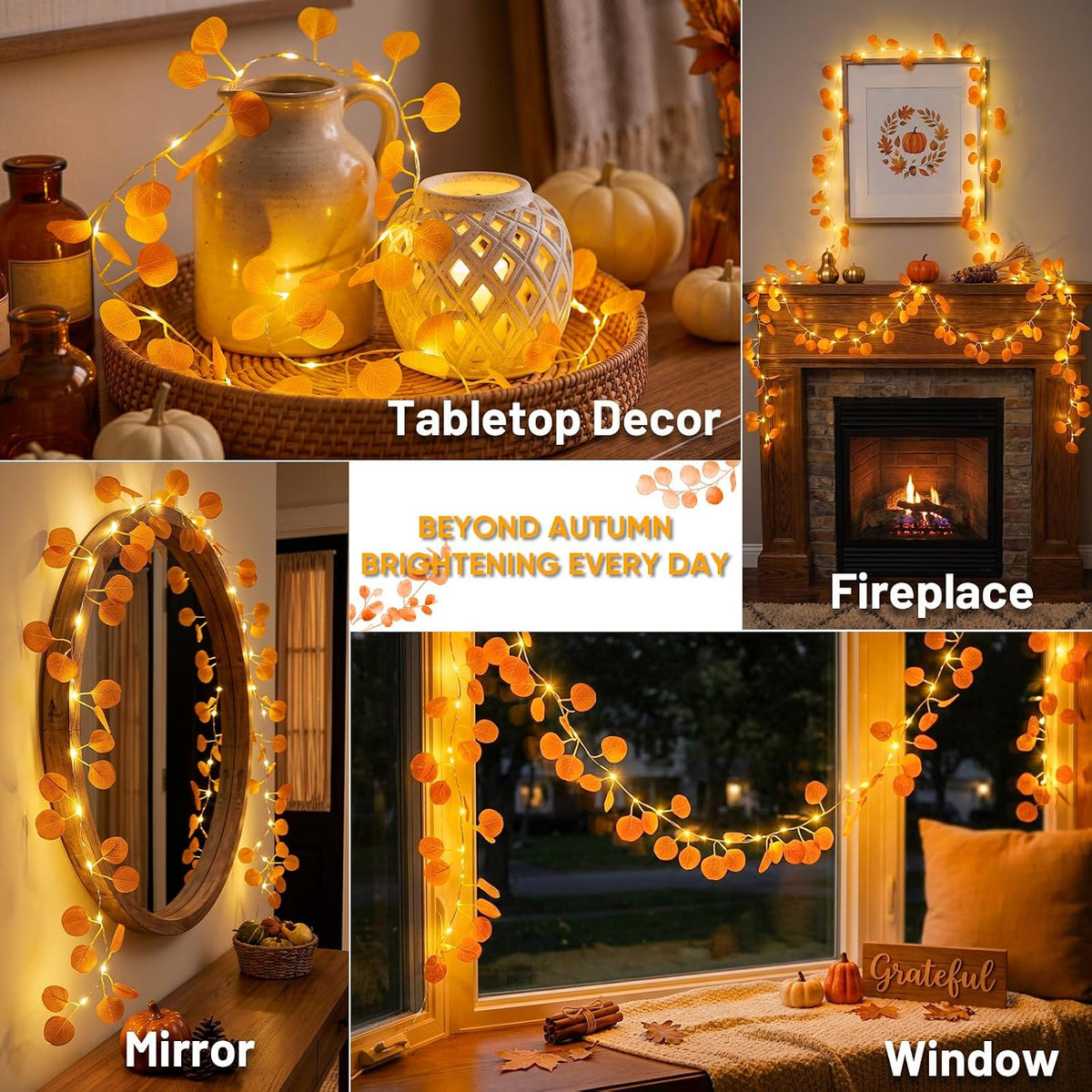 suddus Fake Vines with Eucalyptus Leaf String Lights, 6.56ft 20 LED Fairy Lights with Timer, Fall Garland Lights Battery Operated for Bedroom, Wall, Party, Garden, Harvest, Thanksgiving Decor