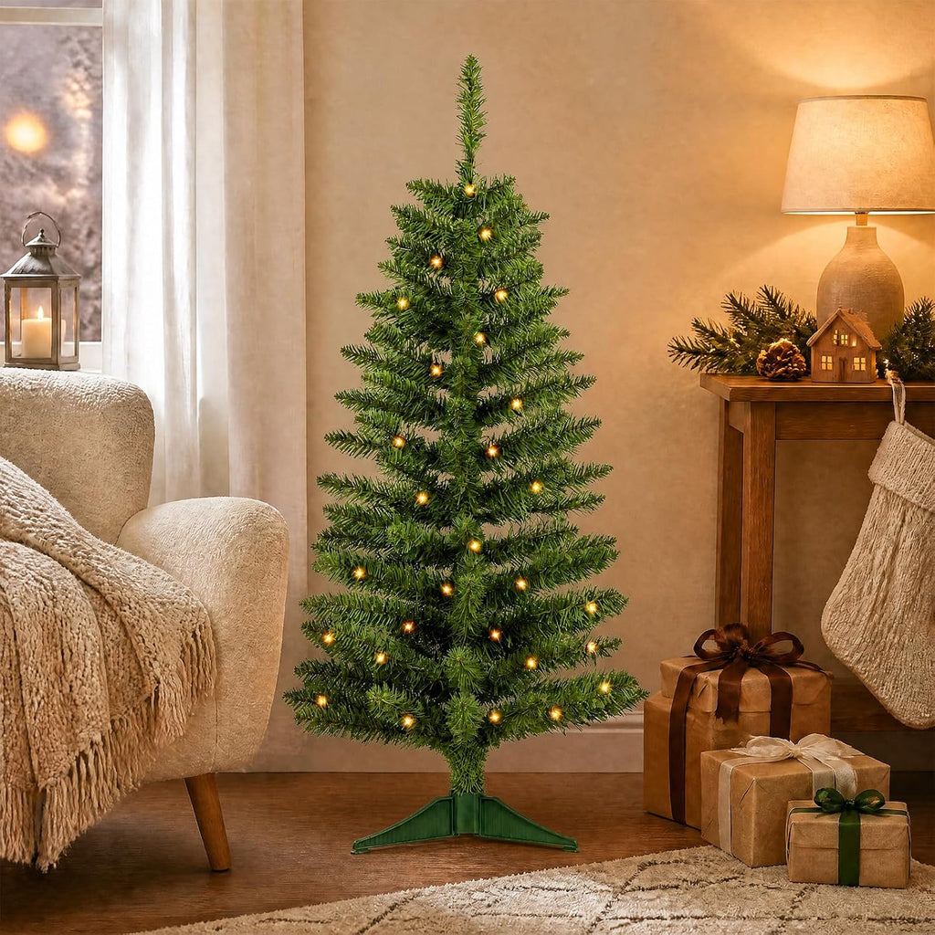 4ft Green Christmas Tree with Light，Small Artificial Xmas Tree