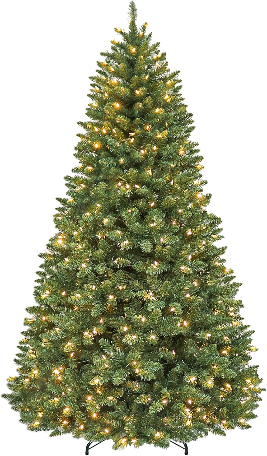 Hykolity 7.5 ft Prelit Christmas Tree with 1,450 Branch Tips, 450 Warm White Led Lights, Hinged Design and Sturdy Metal Stand