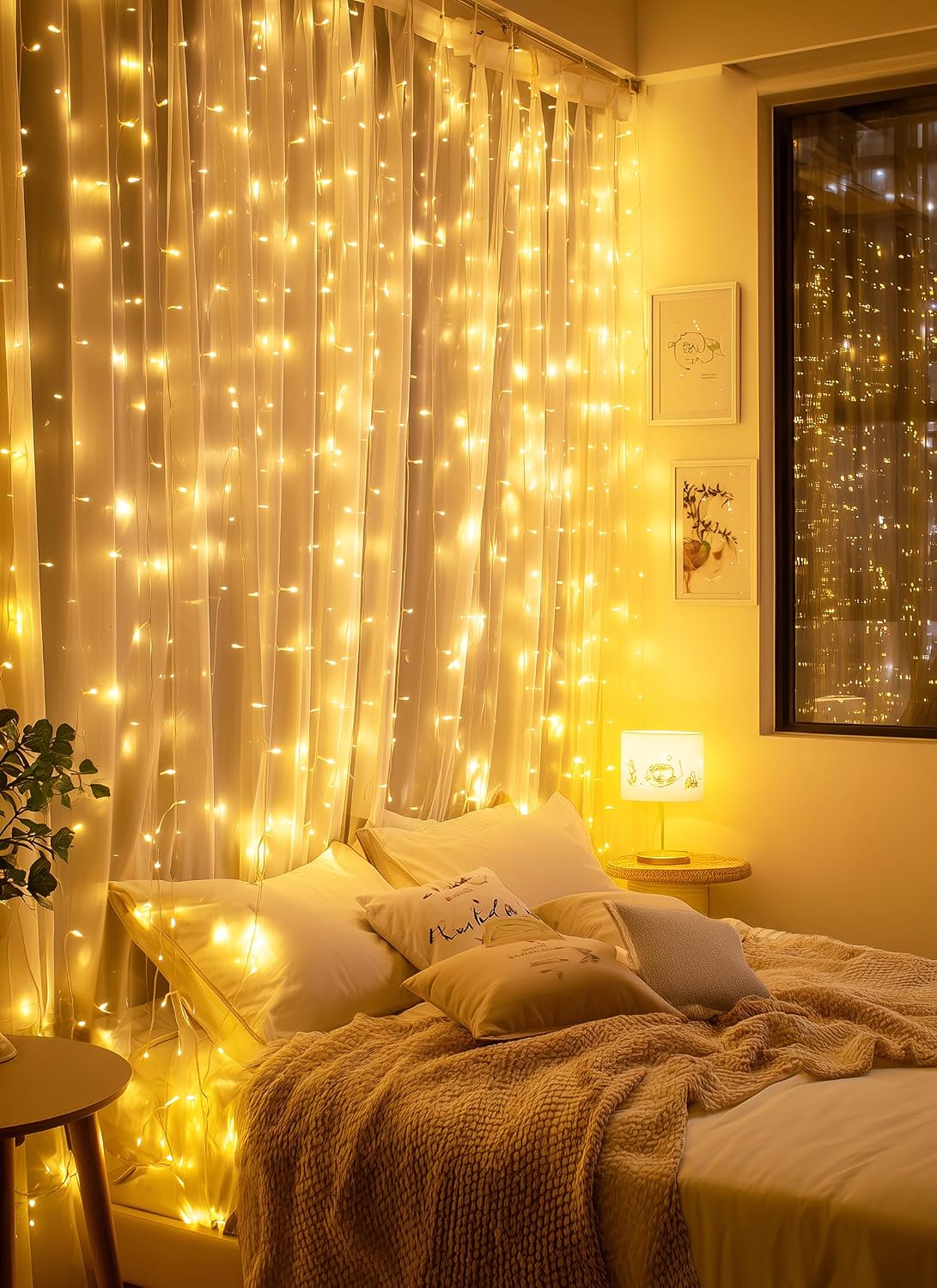 Brightown 300 LED Fairy Curtain Lights, 9.8ft x 9.8ft Curtain String Lights