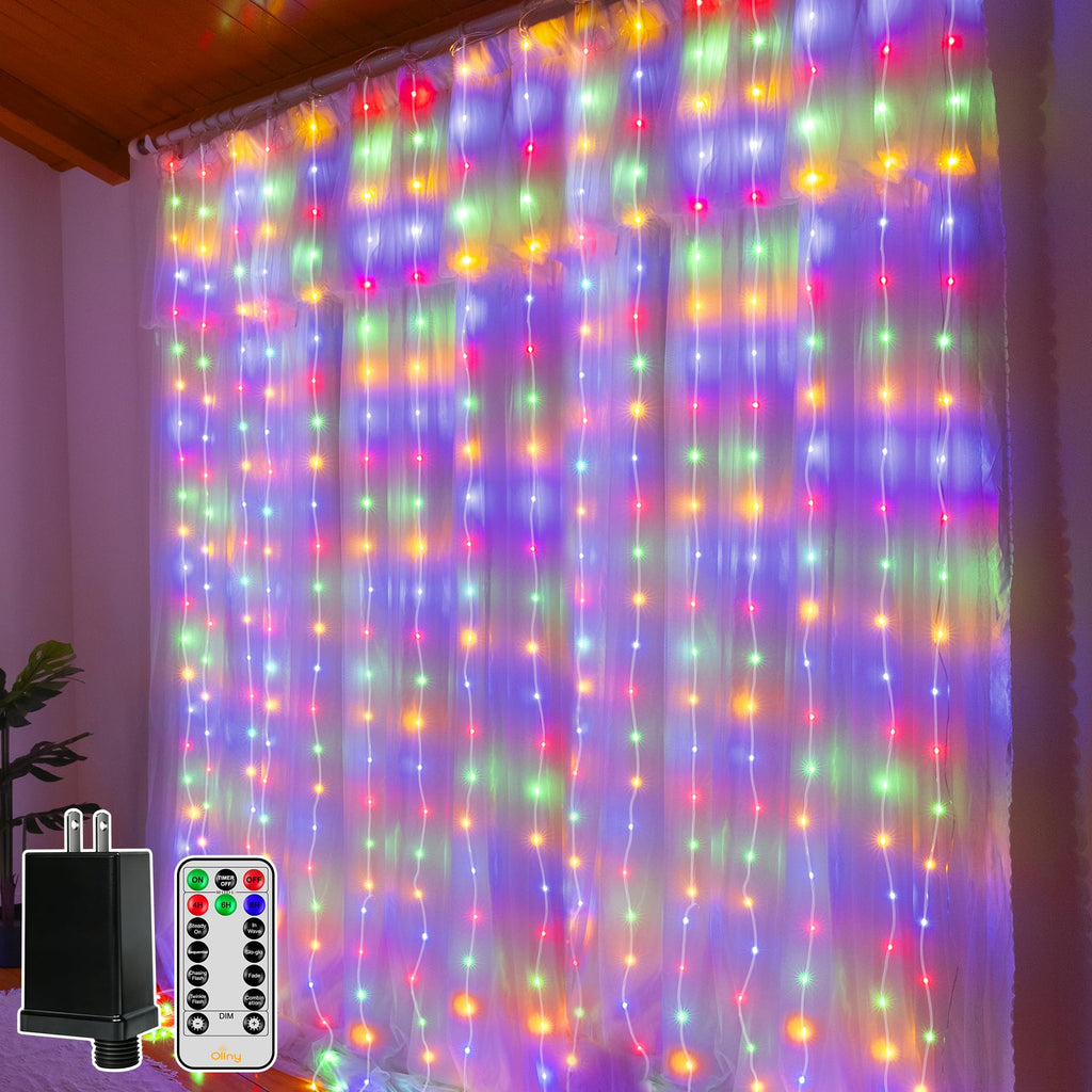 Ollny Curtain Lights 300LED 9.8ftx9.8ft, Connectable IP67 Waterproof