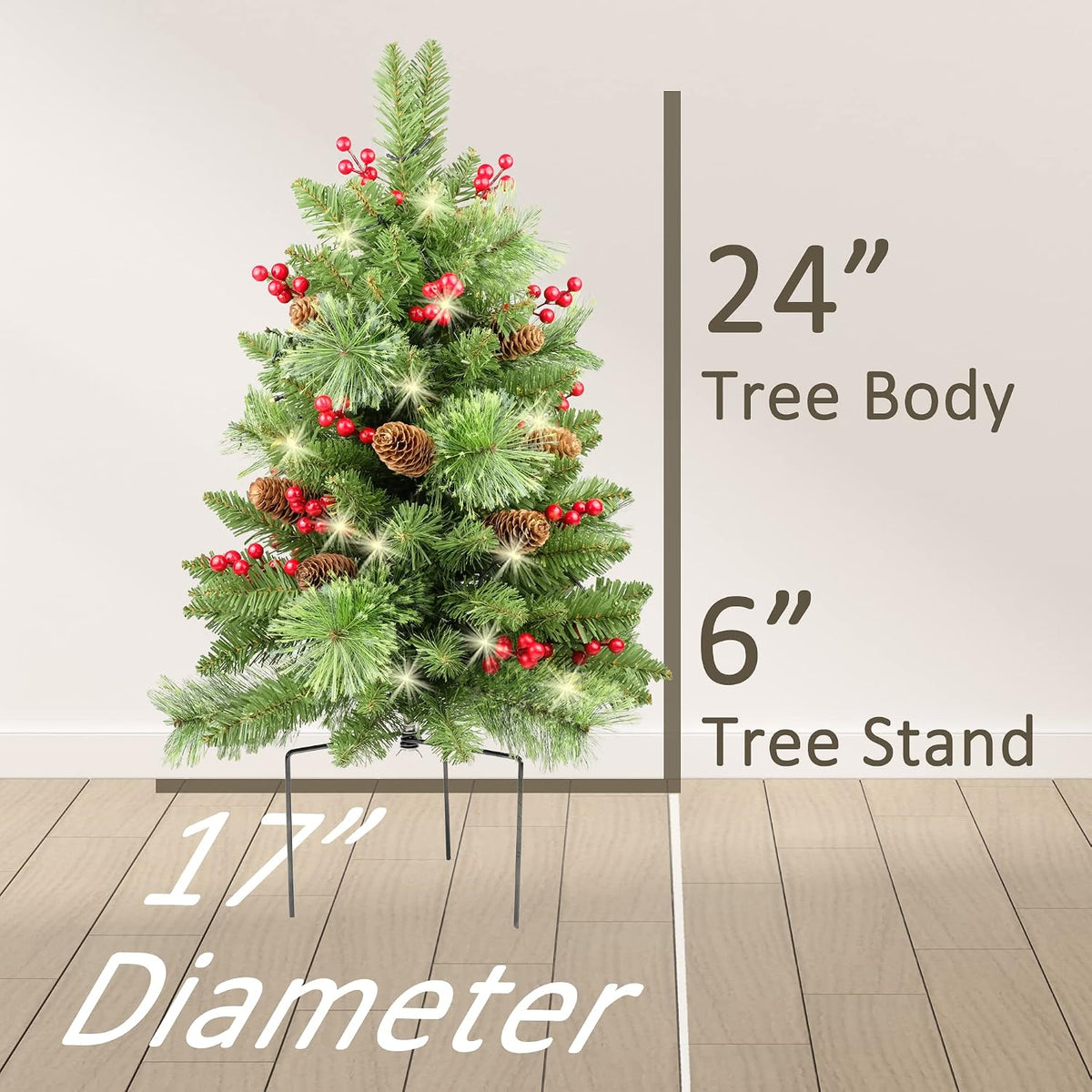 HomeKaren Solar Christmas Tree 30 inch Prelit 2 Set Pathway Porch Christmas Trees Pre-Light LED Battery Operated Outdoor Xmas Decor for Entrance Driveway, Yard, Garden