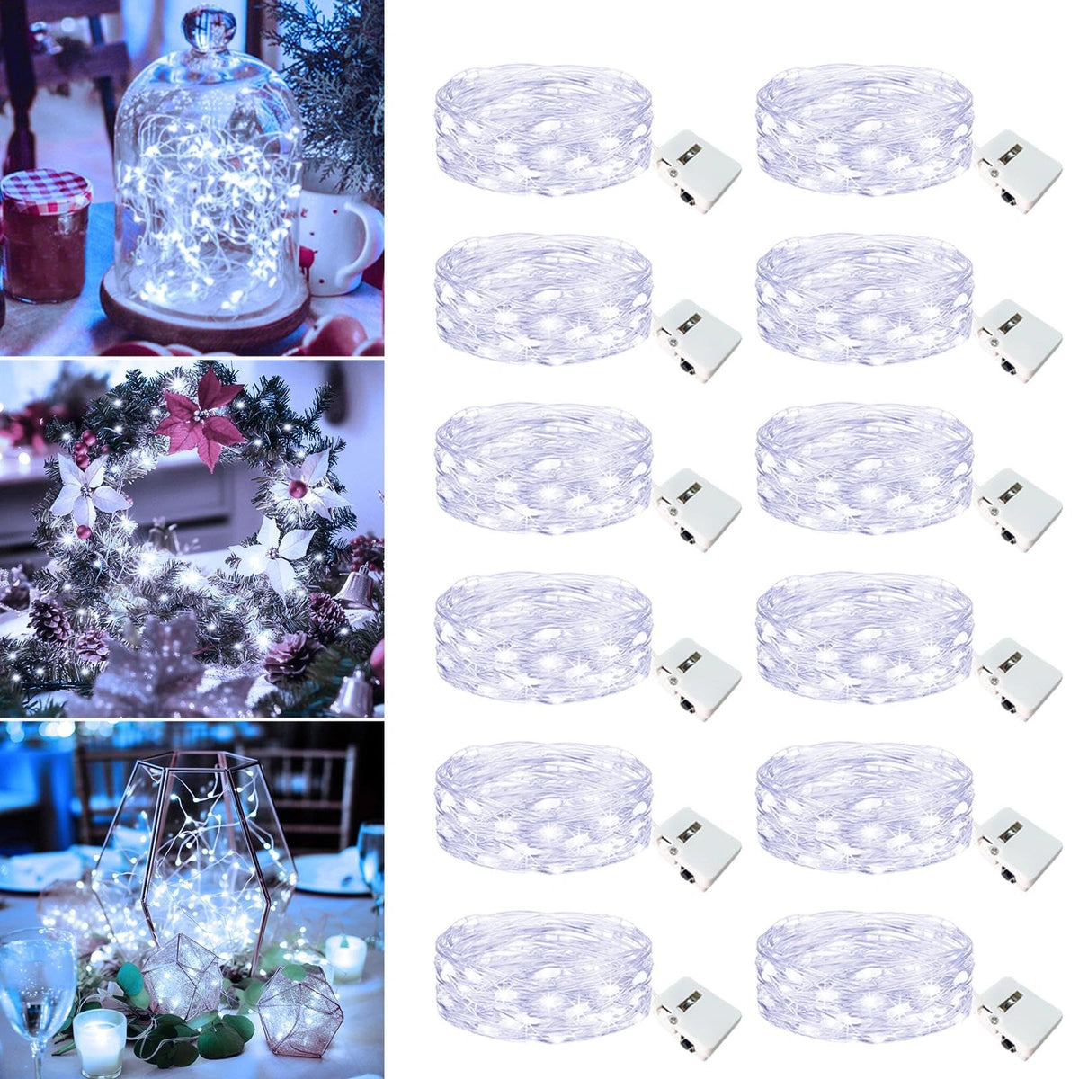 6 Pack Fairy Lights Battery Operated - 7ft 20 Led Twinkle lights 3 Modes, Bulk Mini String Lights Waterproof for Mason Jars Vases DIY Party Table Centerpieces Christmas Decoration -Warm White