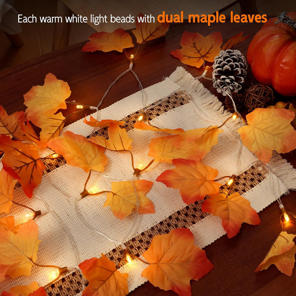 Fall Garland with Lights, Autumn Maple Leaf Lights, Fall Decor 14.7FT 40LED