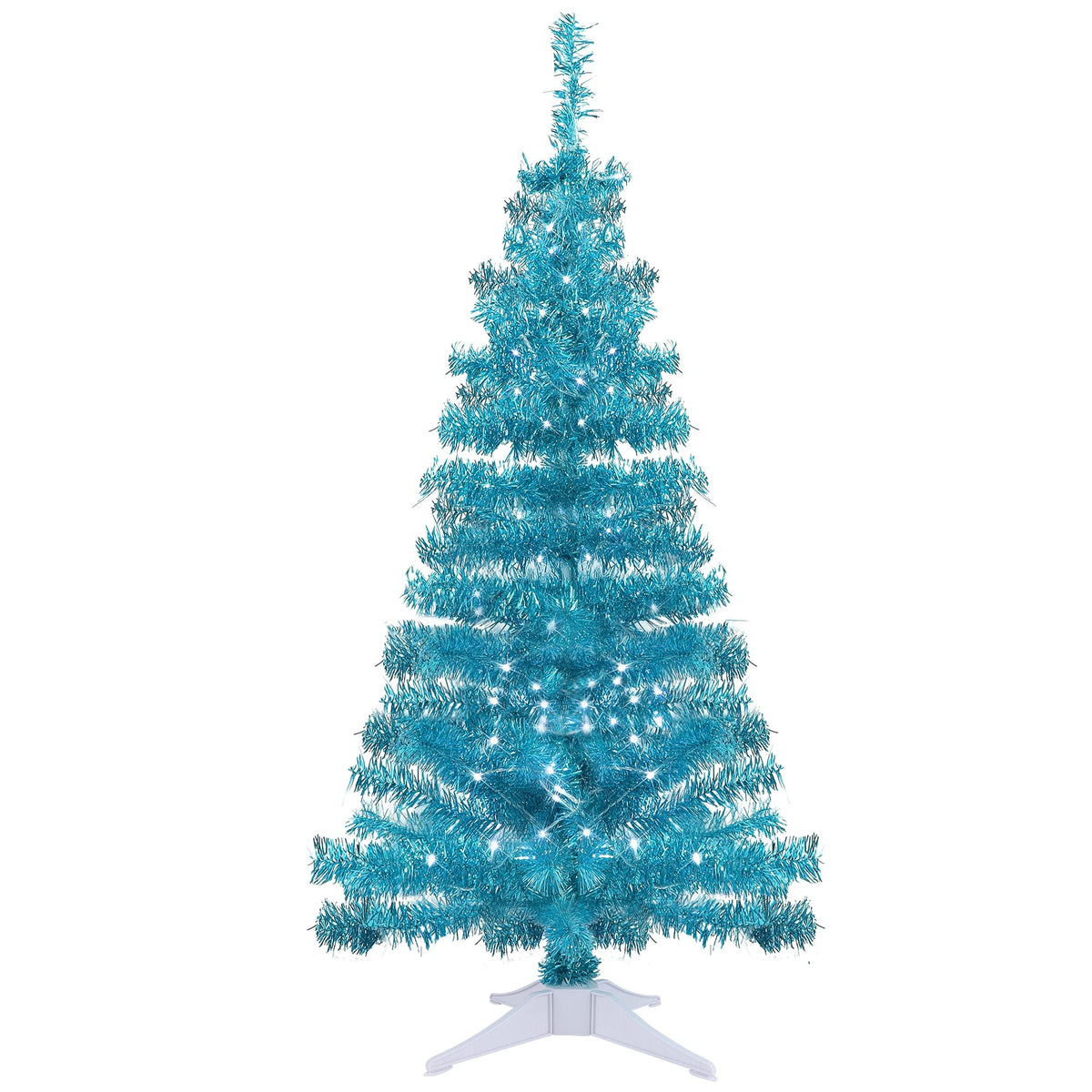 Juegoal Lighted Artificial Halloween Black Christmas Tree, 4FT Black Tinsel Pine Tree with 70 LED Purple Lights, 8 Modes & Timer for Home Party Decorations