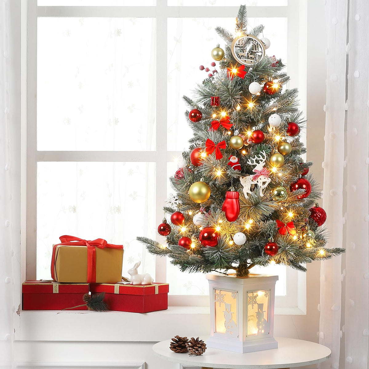 3ft Prelit Snow Flocked Christmas Tree with Light Up Snowflake Box Base