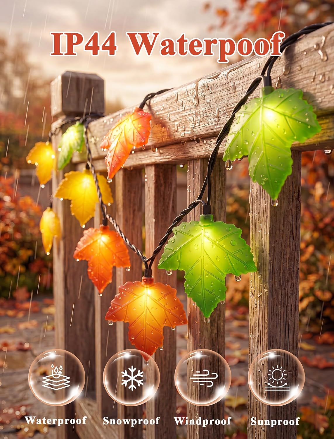 Oviejo Thanksgiving Day Tricolor Maple Leaf String Light with 10 LED Bulbs, 8.5Ft Plug in Multi-Color Fall Lights for Autumn Thanksgiving Day Halloween Christmas Home Decor, Black Wire