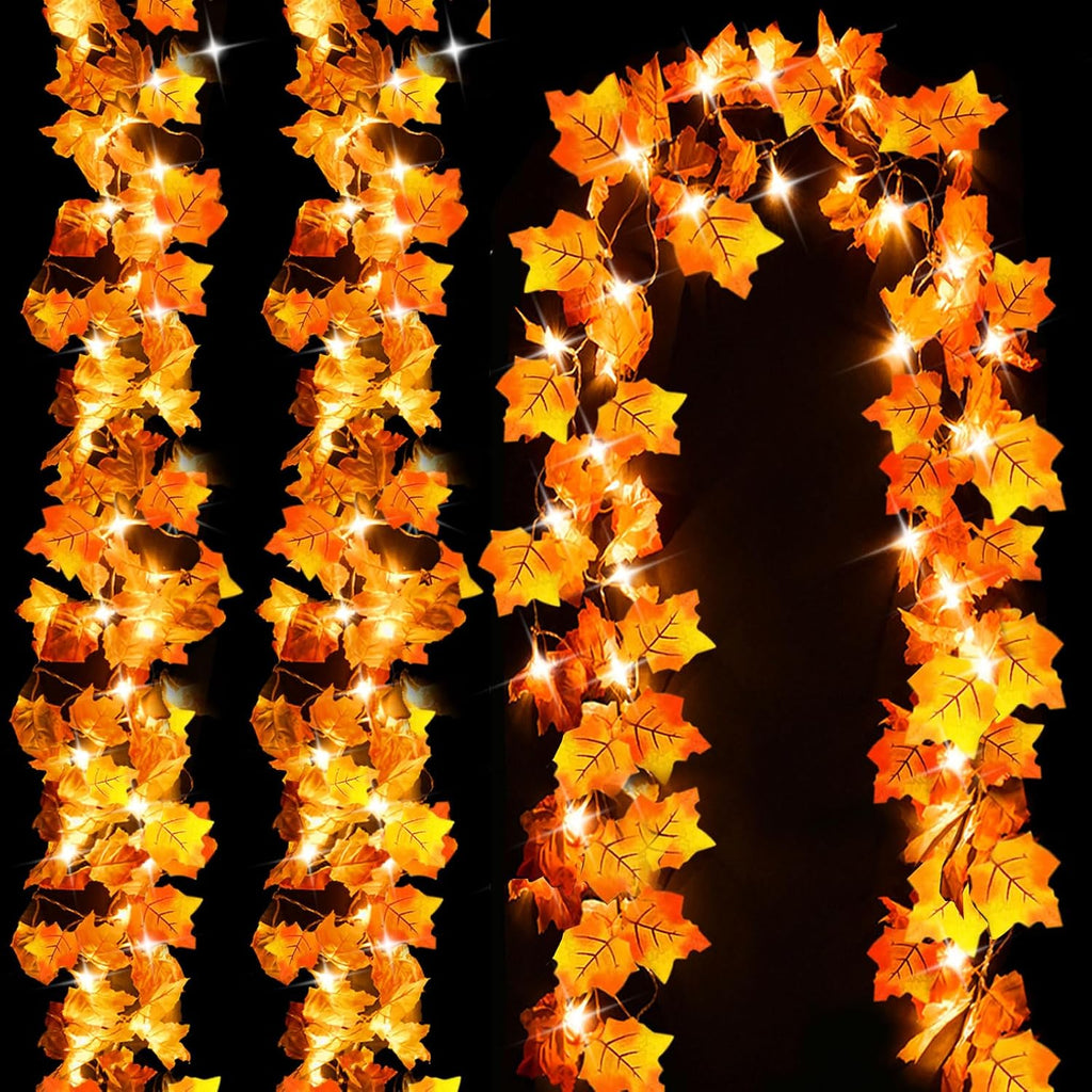 Luditek Fall Decor 3-Pack Fall Garland with Lights, Total 24.6ft 60LED