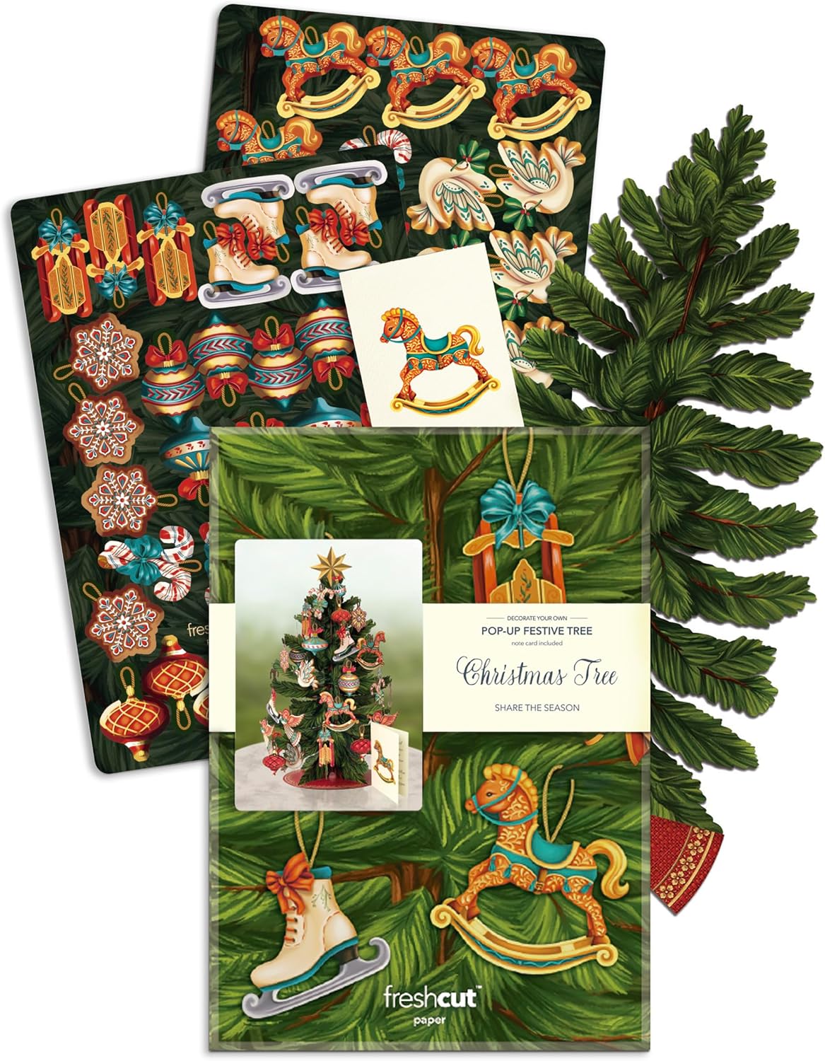 Freshcut Paper Pop Up Christmas Cards, Christmas Tree, 15 Inch Life Sized 3D Popup Greeting Card, Holiday Card, Thank You Gifts, Blank Notecard & Envelope