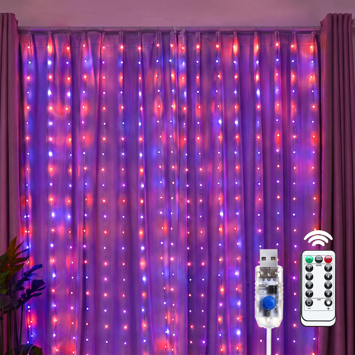 Brightown 300 LED Fairy Curtain Lights, 9.8ft x 9.8ft Curtain String Lights