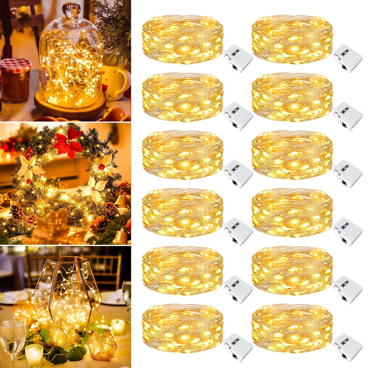 6 Pack Fairy Lights Battery Operated - 7ft 20 Led Twinkle lights 3 Modes, Bulk Mini String Lights Waterproof for Mason Jars Vases DIY Party Table Centerpieces Christmas Decoration -Warm White