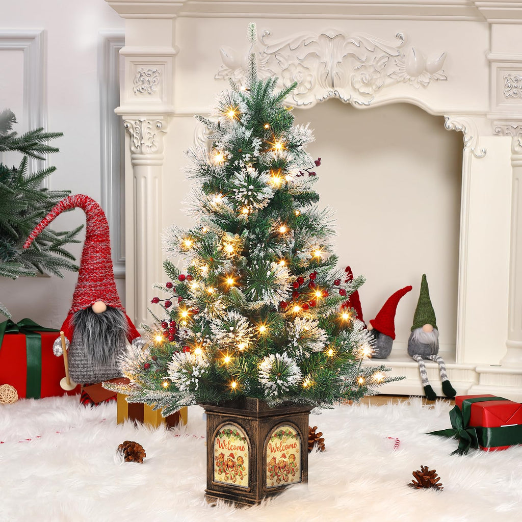 3ft Prelit Snow Flocked Christmas Tree with Light Up Snowflake Box Base