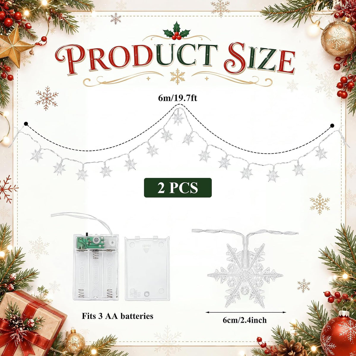 Tuanse 40ft 80 Christmas Snowflake LED Hanging String Lights for Classroom