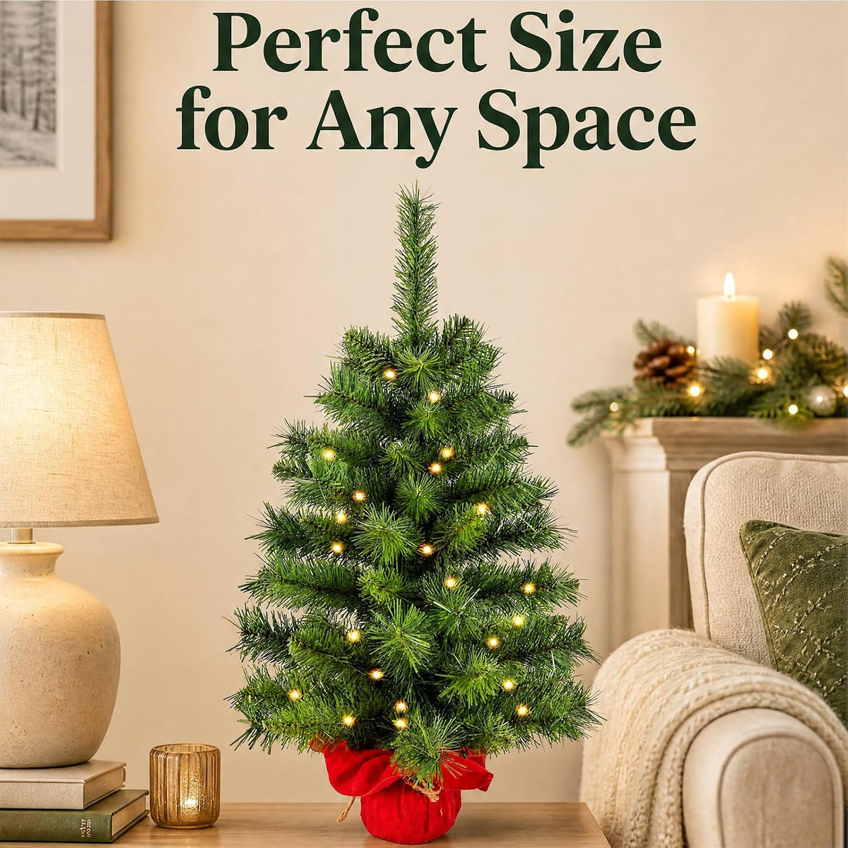 2ft Pre-lit Artificial Mini Christmas Tree,Small Xmas Tree