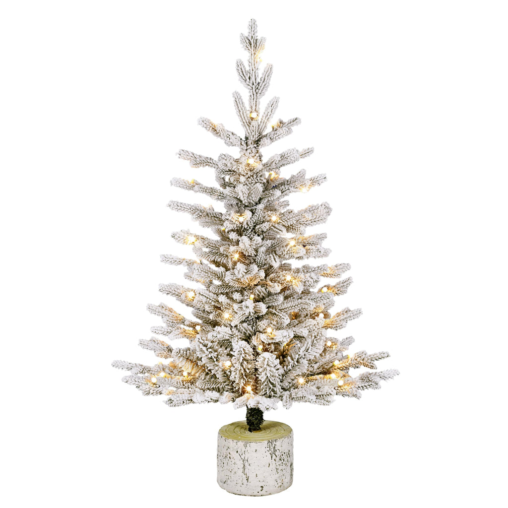 Puleo International 4.5ft Pre-Lit Potted Flocked Arctic Fir Christmas Tree