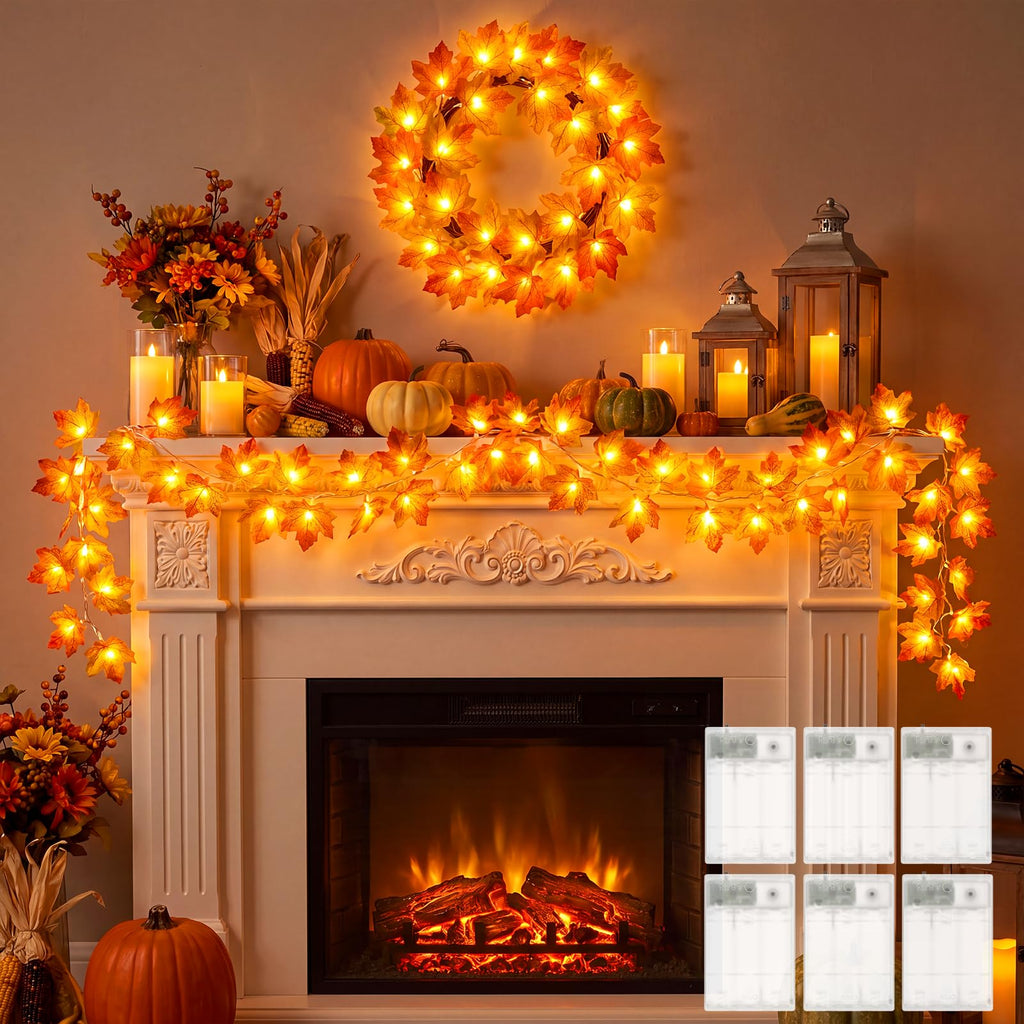 Brightown 2 Pack Fall Garland with Lights Total 20Ft 40LED Fall Decor