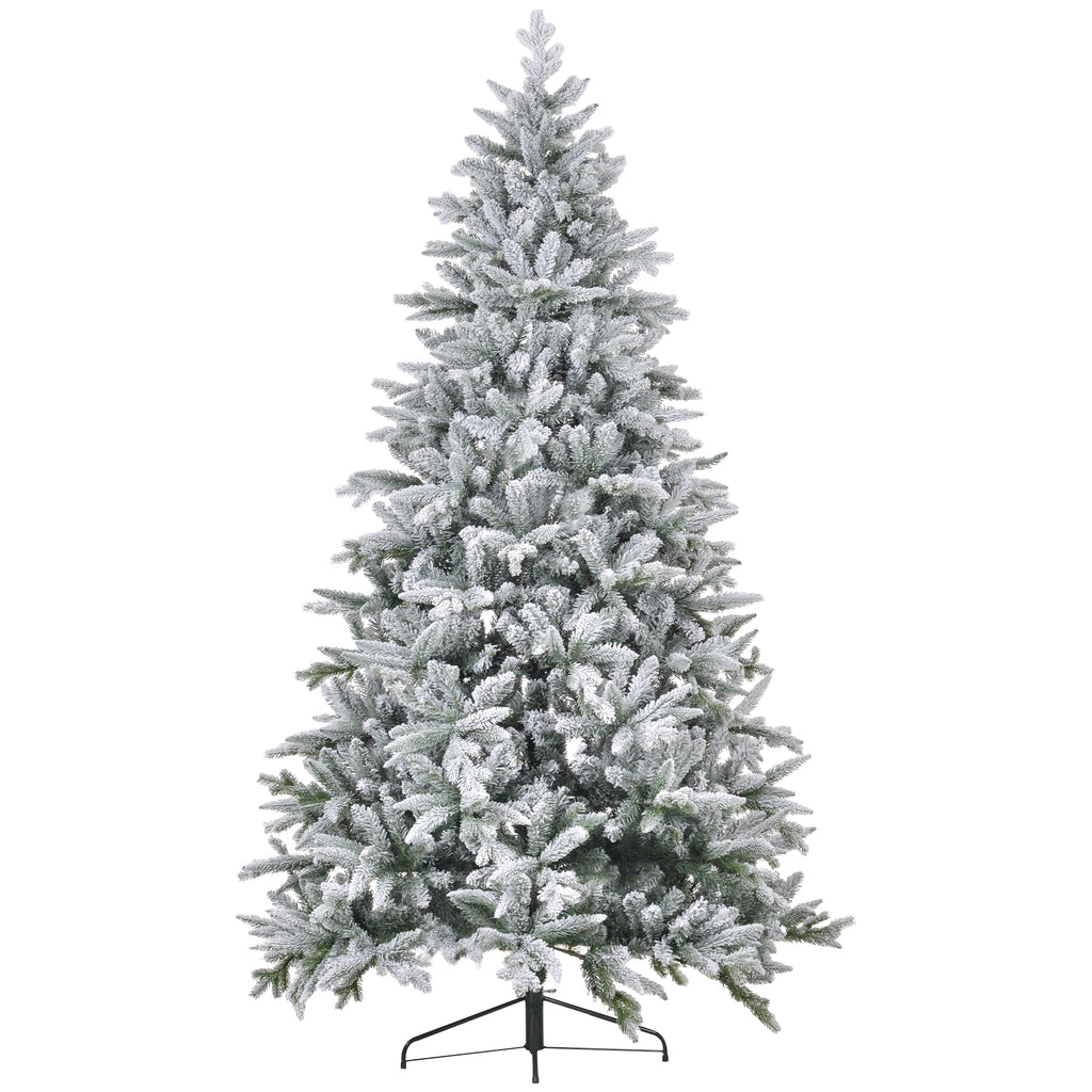 HOMCOM 7ft Snow Flocked Artificial Christmas Tree Hinged Xmas Tree Green