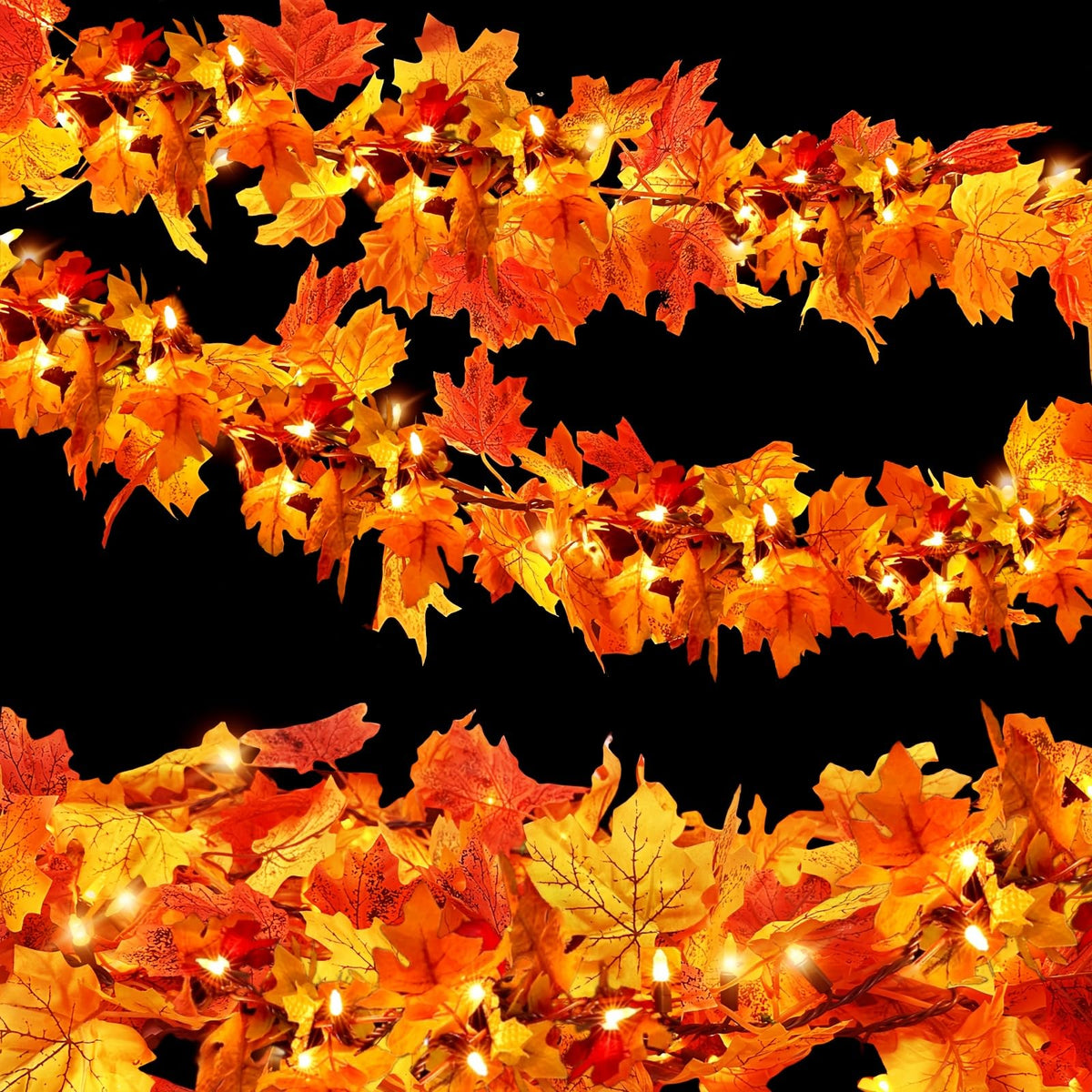 10Ft Lighted Fall Garland with Battery Operated C6 Orange Lights, Extra Long Maple Leaf Garland with Pumpkin Wood Signs, Pinecones & Yellow Berries, Thanksgiving Autumn Decor Indoor Outdoor