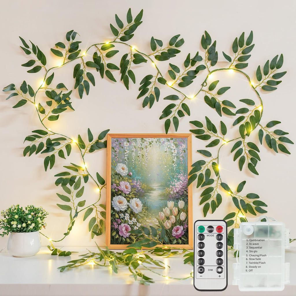 suddus 60LED Garland with White Camellia Lights Battery Operated Clear Wire