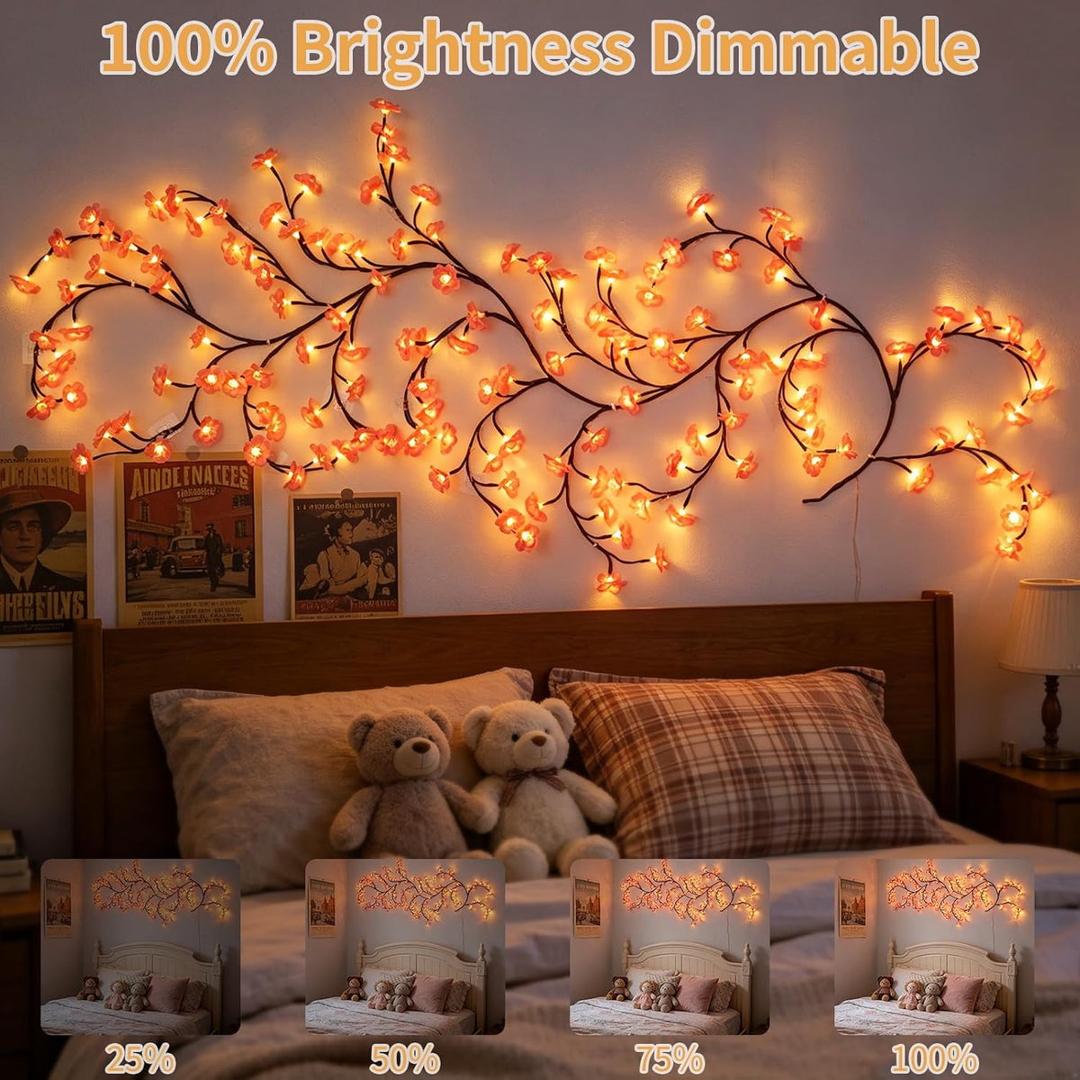 FNHMSL 4FT 48LED Cherry Enchanted Willow Vine Lights for Christmas Bedroom