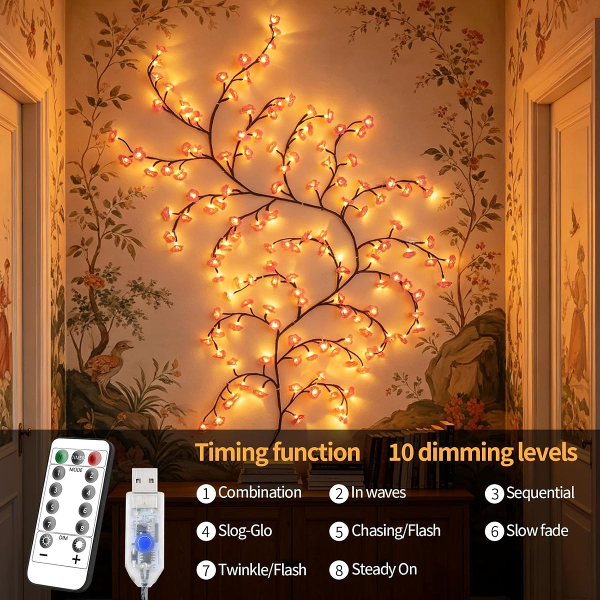 FNHMSL 4FT 48LED Cherry Enchanted Willow Vine Lights for Christmas Bedroom