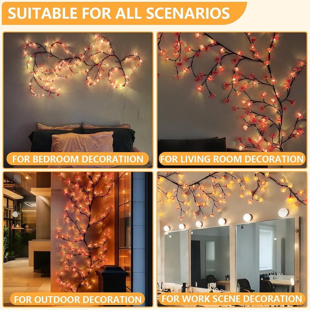 7.55FT 144LED Pink Cherry Blossom Tree Branch Lights for Wall Battery Box