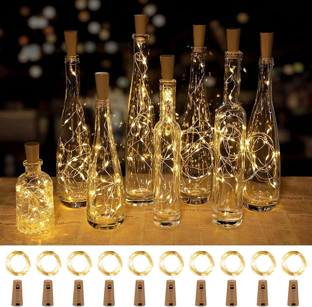 Brightown 10 Pack 7ft Battery Operated Wine Bottle Lights with Cork