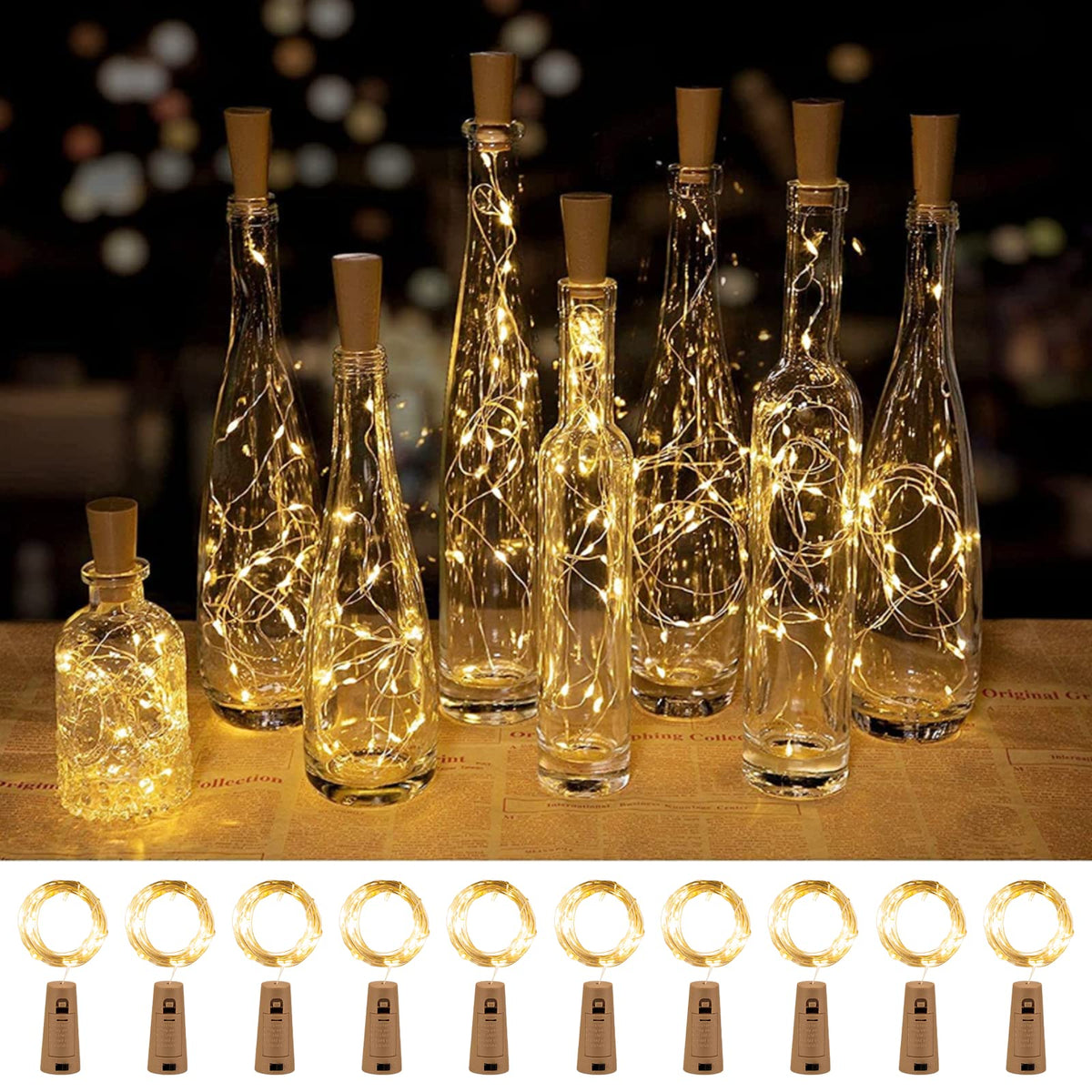 Brightown 10 Pack 7ft Battery Operated Wine Bottle Lights with Cork