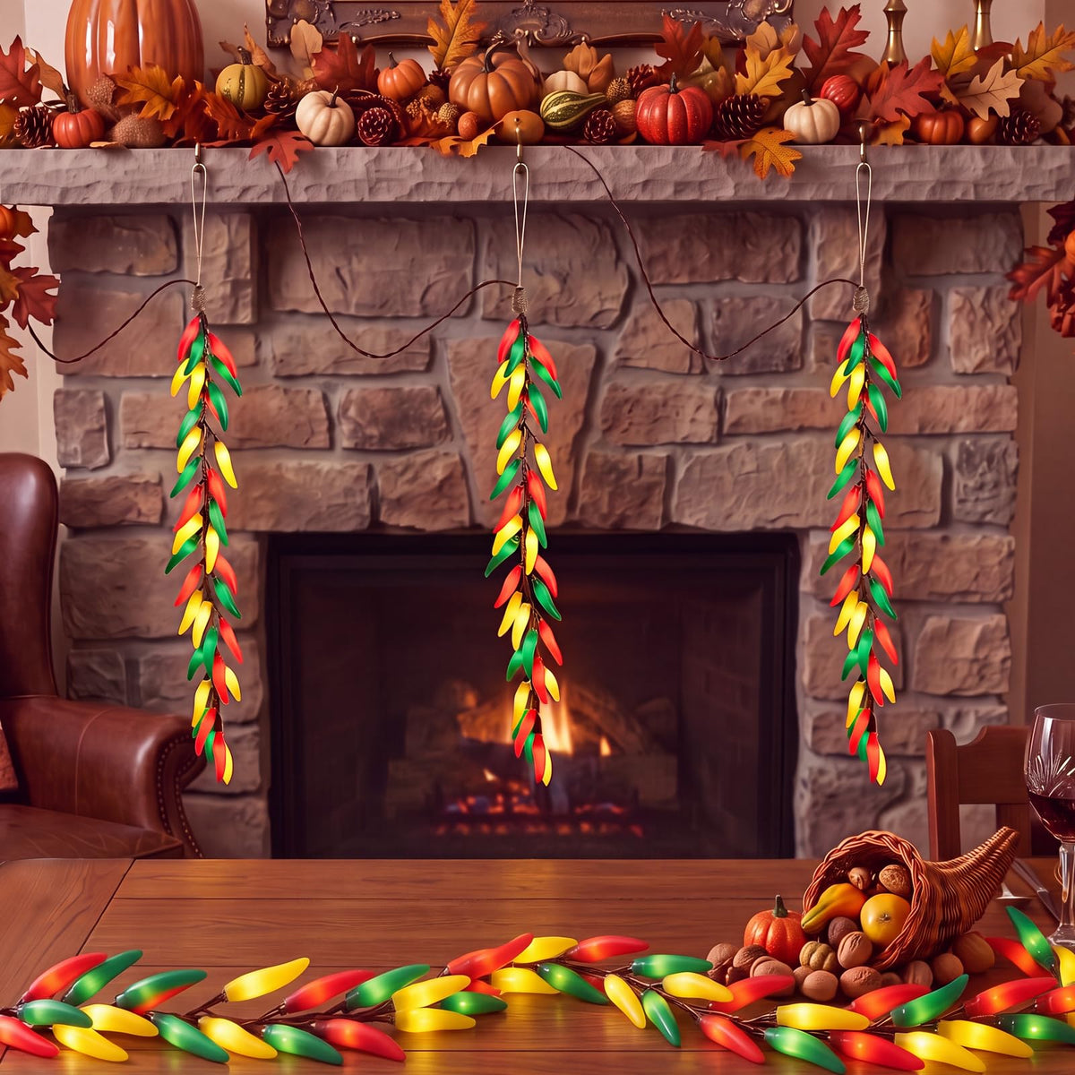 Christmas Chili Pepper Lights, 35 Plug-In Red/Green Pepper Hanging Lights