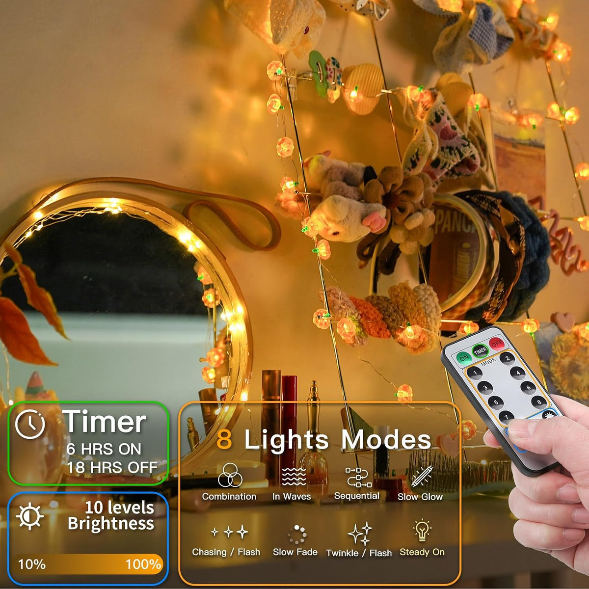 suddus 12.8ft 40 LED Halloween Pumpkin Lights Battery Operated Timer
